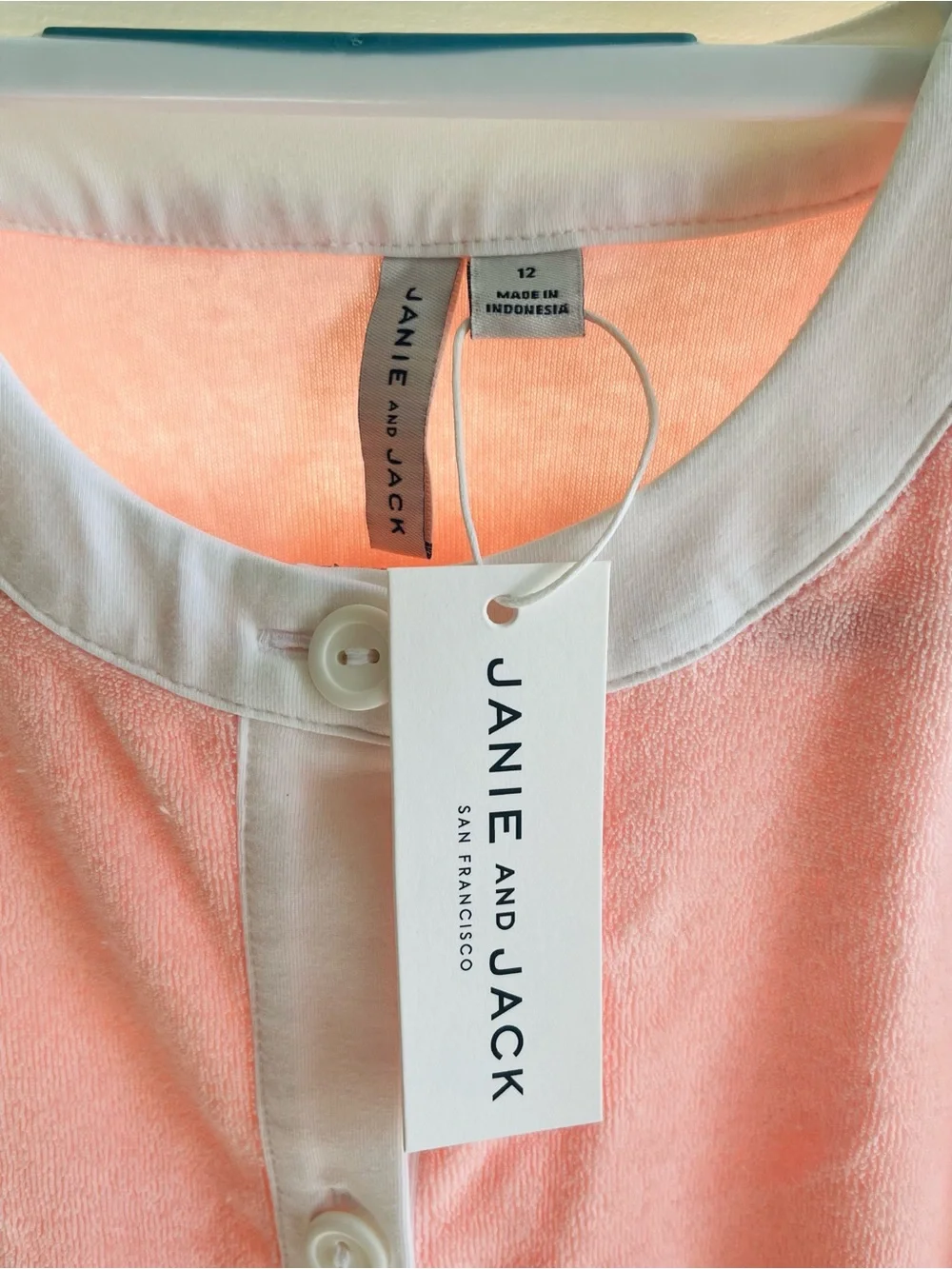 Janie and Jack Peach-Pink Terry Button-Front cover up with White Trim